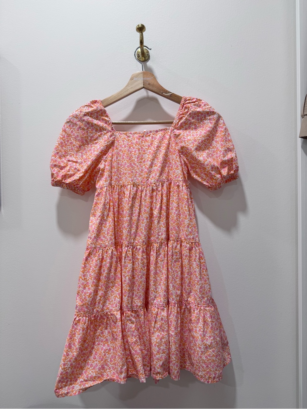 Crewcuts Pink and Orange Floral Puff-Sleeve Tiered Dress